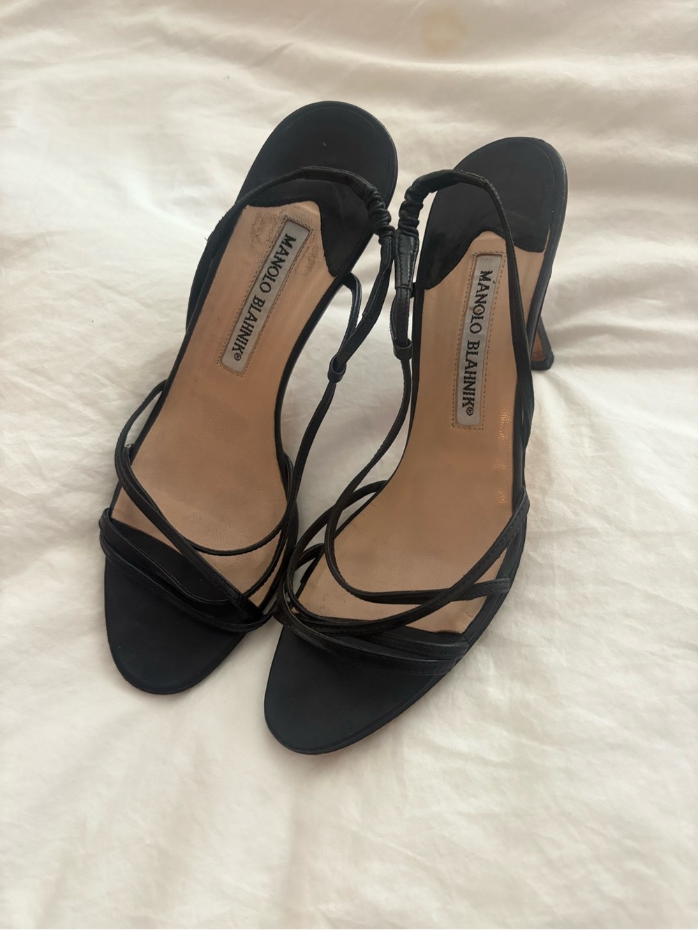 Manolo Blahnik Black Strappy Open-Toe Heels 37.5 - Picture 2 of 11